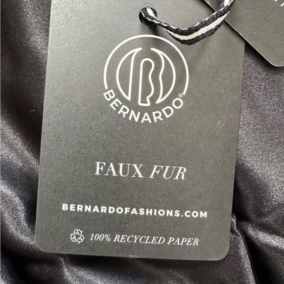 Bernardo Faux Fur Black Cropped Velvet Jacket Shawl Spread Collar Grooved - Picture 7 of 12